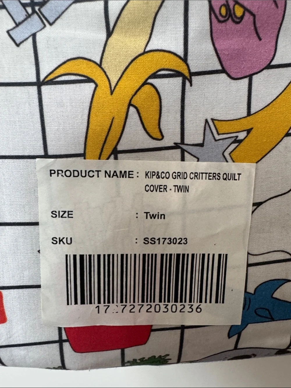 Kip&Co Grid Critters Quilt Cover with Colorful Food & Icons